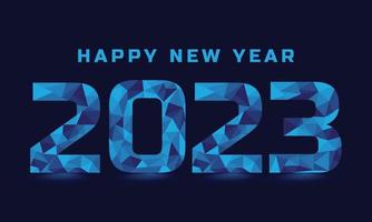 feliz año nuevo 2023 texto de degradado azul de polígono bajo. feliz año nuevo 2023 texto de encabezado de banner de redes sociales vector