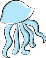 Blue jellyfish, illustration, vector on white background.