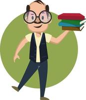 hombre con libros, ilustración, vector sobre fondo blanco.