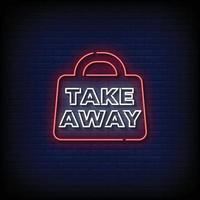 Neon Sign take away with brick wall background vector