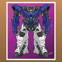 Mobile fight gundam 3d blue and white mecha robot builded by head arm body leg illustration vector