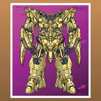 Ornament mecha robot gold builded by head arm body leg weapon illustration premium vector