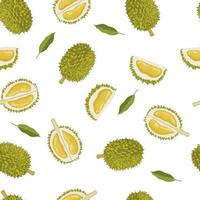 Durian, seamless pattern. Seamless pattern of durian and leaves on white background. vector