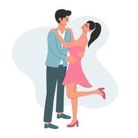 joven pareja bailando. hombre y mujer enamorados. citas, amor, relación, coqueteo, diversión, pasión, concepto de día de baile. vector