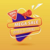 banner de mega venta de oferta especial. fondo amarillo vector