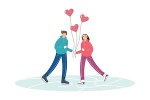 A man and a woman skate on winter figure skates at a skating rink. vector illustration