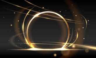 Abstract golden ring with light lines background. Rotating rings with shine rays. Vector illustration
