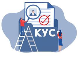 KYC or know your customer with business verifying the identity of its clients  through a magnifying glass vector illustrator