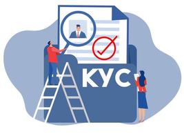 KYC or know your customer with business verifying the identity of its clients  through a magnifying glass vector illustrator