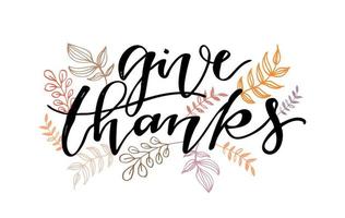 give thanks with outline flowers element on backside vector