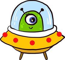 Cyclop in UFO, illustration, vector on white background.