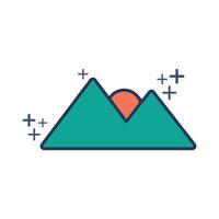 montaña y sol icono vector ilustración glifo estilo diseño con color y signo más. aislado sobre fondo blanco.