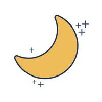 Crescent moon icon vector illustration glyph style design with color and plus sign. Isolated on white background.