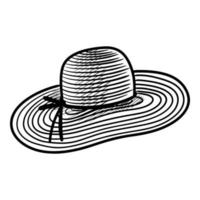 estilo de boceto de garabato de ilustración de vector de dibujos animados de sombrero de sol de playa de paja dibujada a mano para el diseño de concepto.