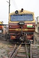 Kalka, Haryana, India May 14 2022 - Indian toy train diesel locomotive engine at Kalka railway station during the day time, Kalka Shimla toy train diesel locomotive engine photo