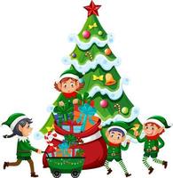 Christmas tree with many elves vector