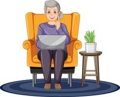 Old woman using laptop vector