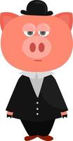 Pig in a suit, illustration, vector on white background.