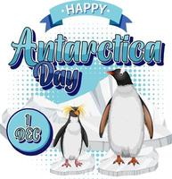 Antarctica day text with penguin vector