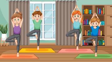 People practicing yoga exercise and meditation vector