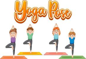 People practicing yoga with text vector