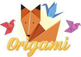 zorro de origami y pájaros con texto vector