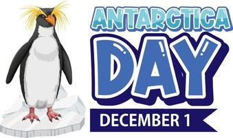 Antarctica day text with penguin vector