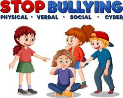 Stop Bullying text with cartoon character vector