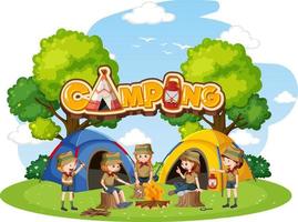 acampar al aire libre con niños exploradores vector