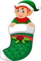 Elf in Christmas sock cartoon character vector