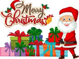 Merry Christmas text with Santa Claus cartoon character vector