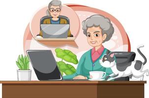 Senior woman using laptop on desk vector