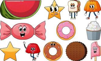 Set of objects and foods cartoon characters vector