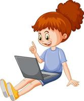 A girl using laptop cartoon vector