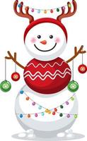 Snowman with red scarf and deer horns vector