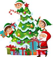 Christmas tree with many elves vector