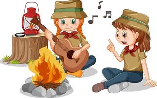 Camping kids in cartoon style vector