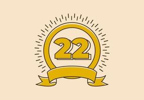 insignia de círculo amarillo vintage con el número 22 en él vector