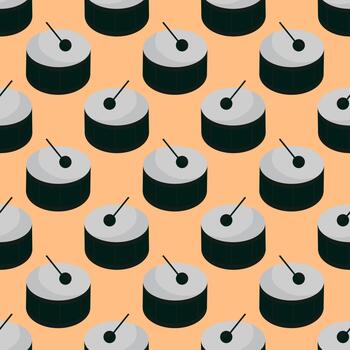 Drums pattern, seamless pattern on red background. vector