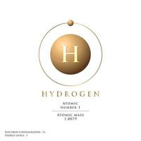 vector hydrogen atomic structure with atomic number electron configuration and energy level, golden tone