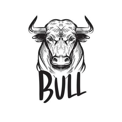 Vector drawing. black bull on black background