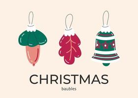 vintage christmas baubles flat colorful clipart. toys set vector