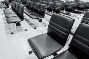 empty nobody office row of chair bench in waiting area photo