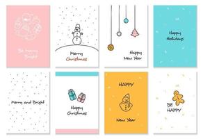 conjunto navideño de tarjetas de felicitación, fondos, carteles web, portadas navideñas. banner de plantillas de navidad. garabato, vector, tarjetas vector