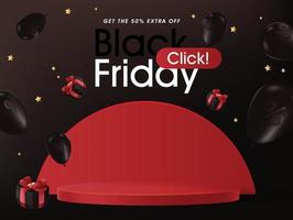 Black friday sale promotion banner layout design with product display cylindrical shape vector