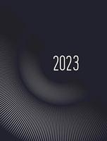 Happy New Year 2023 banner design, dark vector concept of new year with abstract lines circles on black background