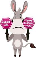 Burro con error 404, ilustración, vector sobre fondo blanco.