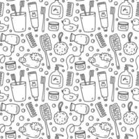 Seamless pattern with bath accessories - shampoo, rubber duck, loofah,  soap, cream, towel, toothpaste, toothbrush. Vector hand-drawn illustration  in doodle style. Perfect for print, wrapping paper. 10838704 Vector Art at  Vecteezy