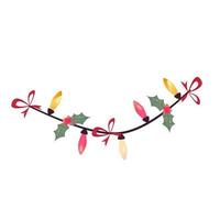 Christmas cartoon garland on white background. Holiday light bright color. Xmas garland with light isolated. vector