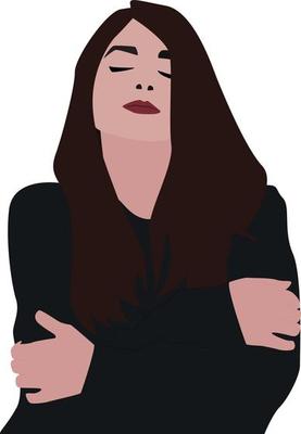 Woman in black, illustration, vector on white background.